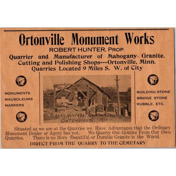 None and/or Unknown Other - Ortonville Monument Works Robert Hunter 1913 Big Stone County MN Ad SAJ6-10